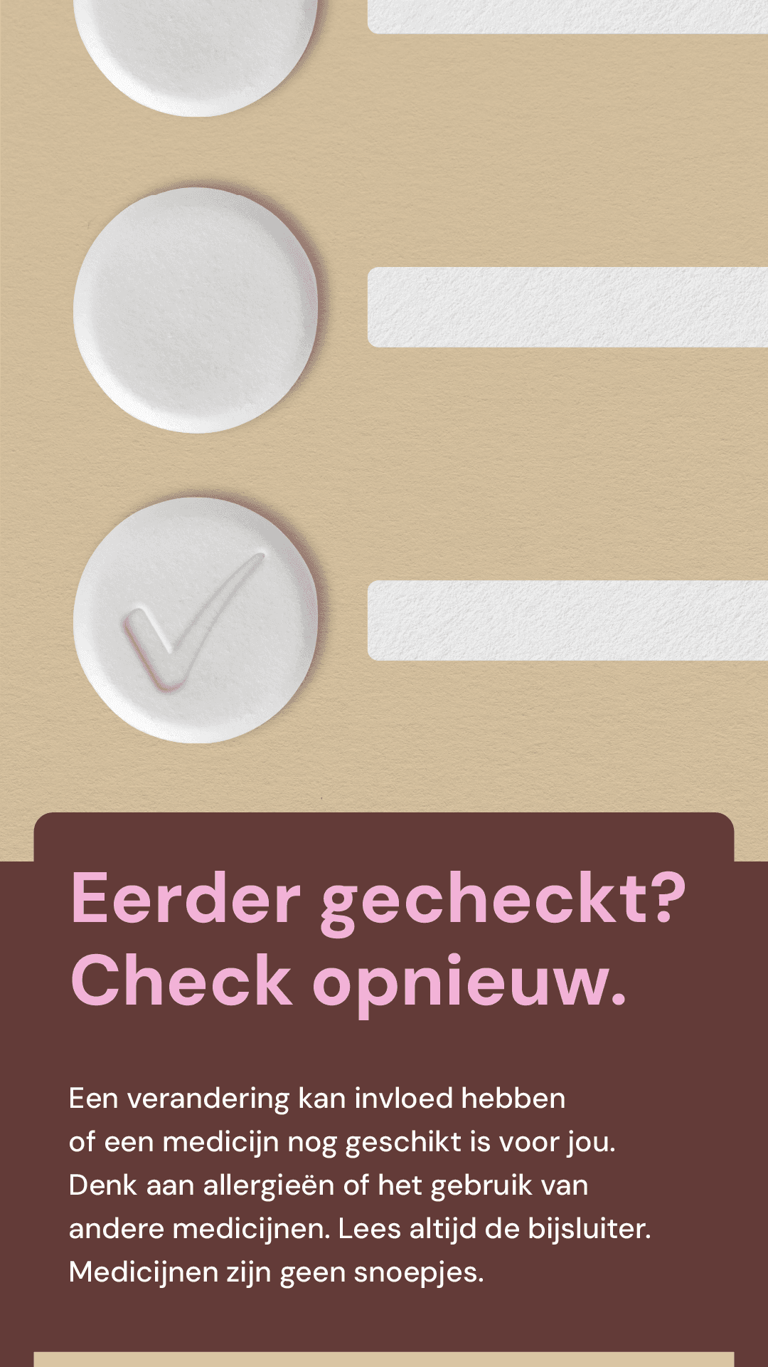 Checklist met pillen als afvink-bolletje