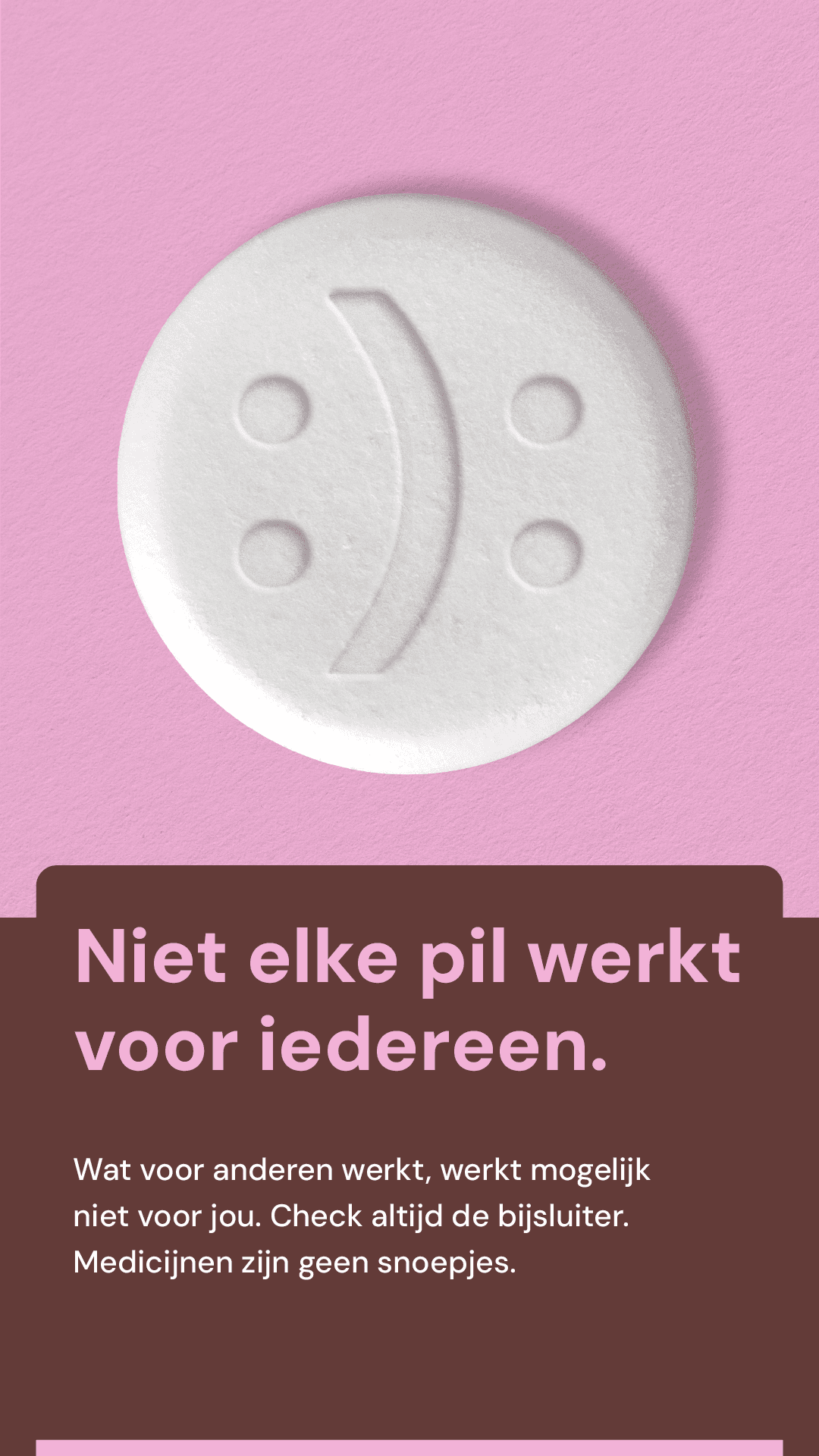 Een witte pil met een blij en een verdrietig gezicht