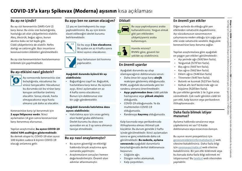 Vaccin in het kort: Spikevax (Moderna) vaccin tegen COVID-19 - Turkish