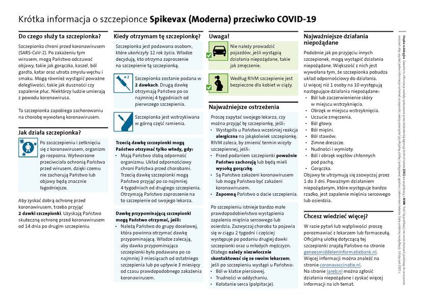 Vaccin in het kort: Spikevax (Moderna) vaccin tegen COVID-19 - Polish